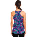 Pink And Blue Tropical Palm Leaf Print Women's Racerback Tank Top