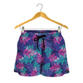 Pink And Blue Tropical Palm Leaf Print Women's Shorts