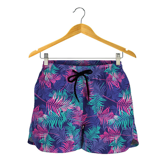 Pink And Blue Tropical Palm Leaf Print Women's Shorts