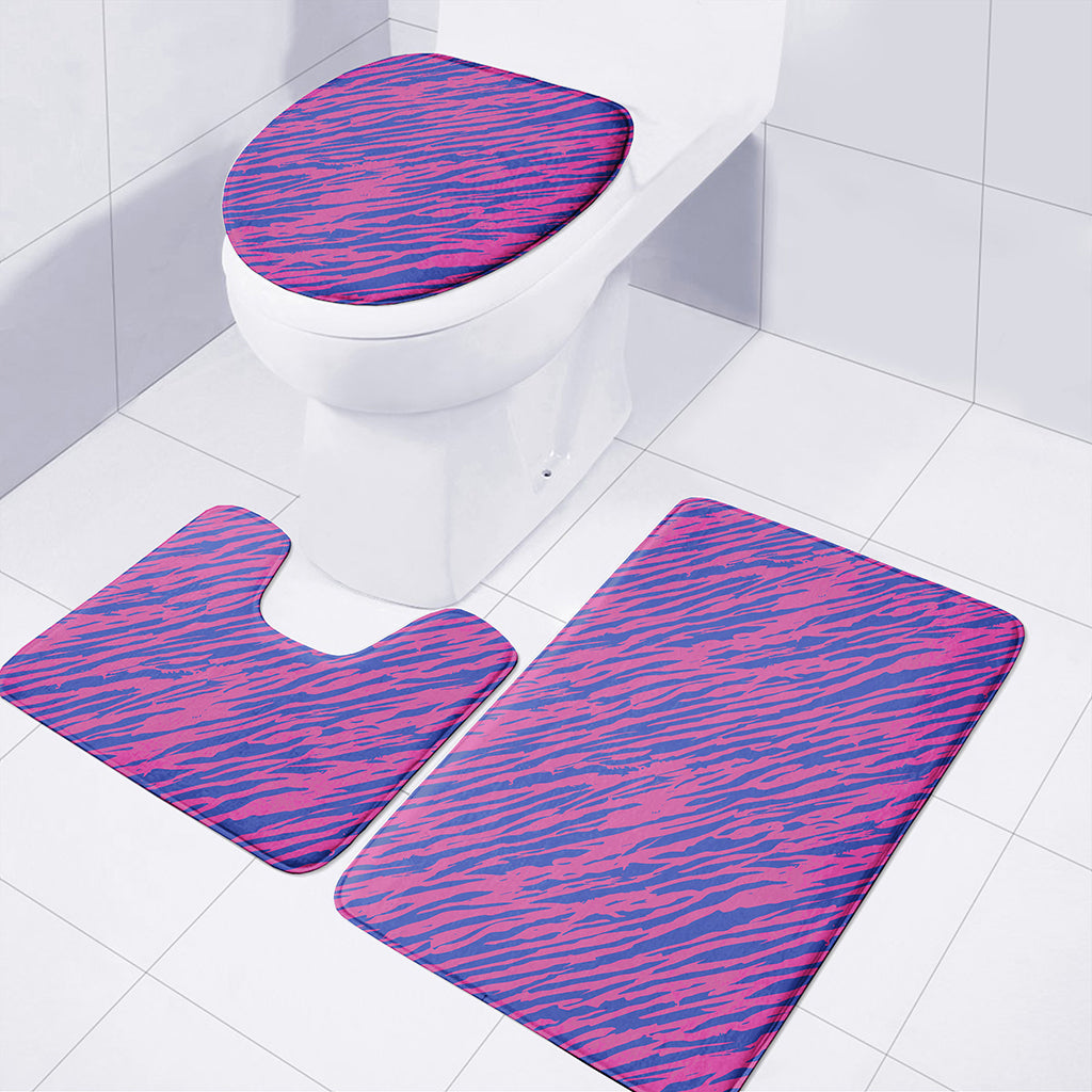 Pink And Blue Zebra Stripes Print 3 Piece Bath Mat Set