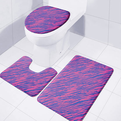 Pink And Blue Zebra Stripes Print 3 Piece Bath Mat Set