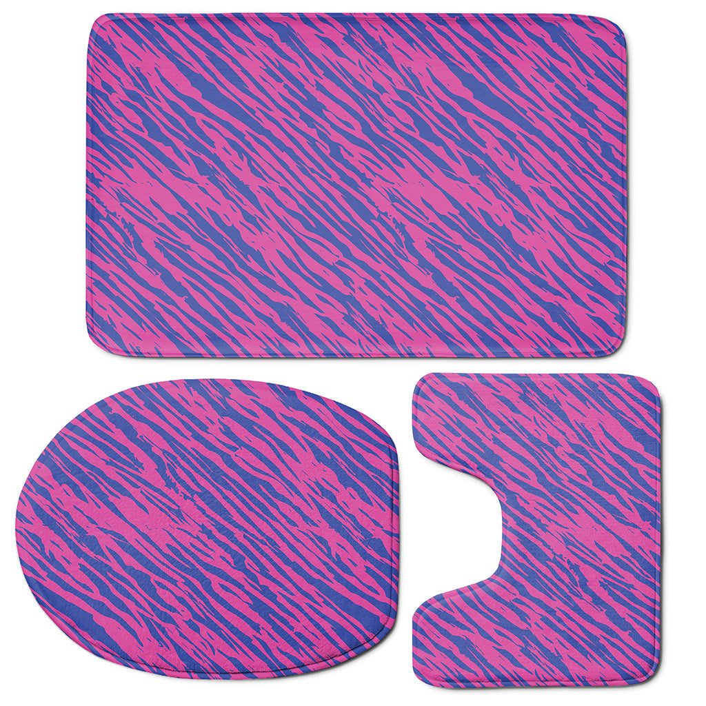 Pink And Blue Zebra Stripes Print 3 Piece Bath Mat Set