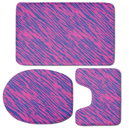 Pink And Blue Zebra Stripes Print 3 Piece Bath Mat Set