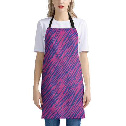 Pink And Blue Zebra Stripes Print Apron