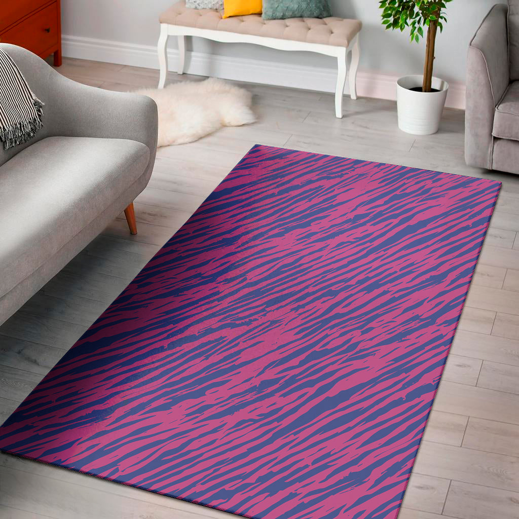 Pink And Blue Zebra Stripes Print Area Rug