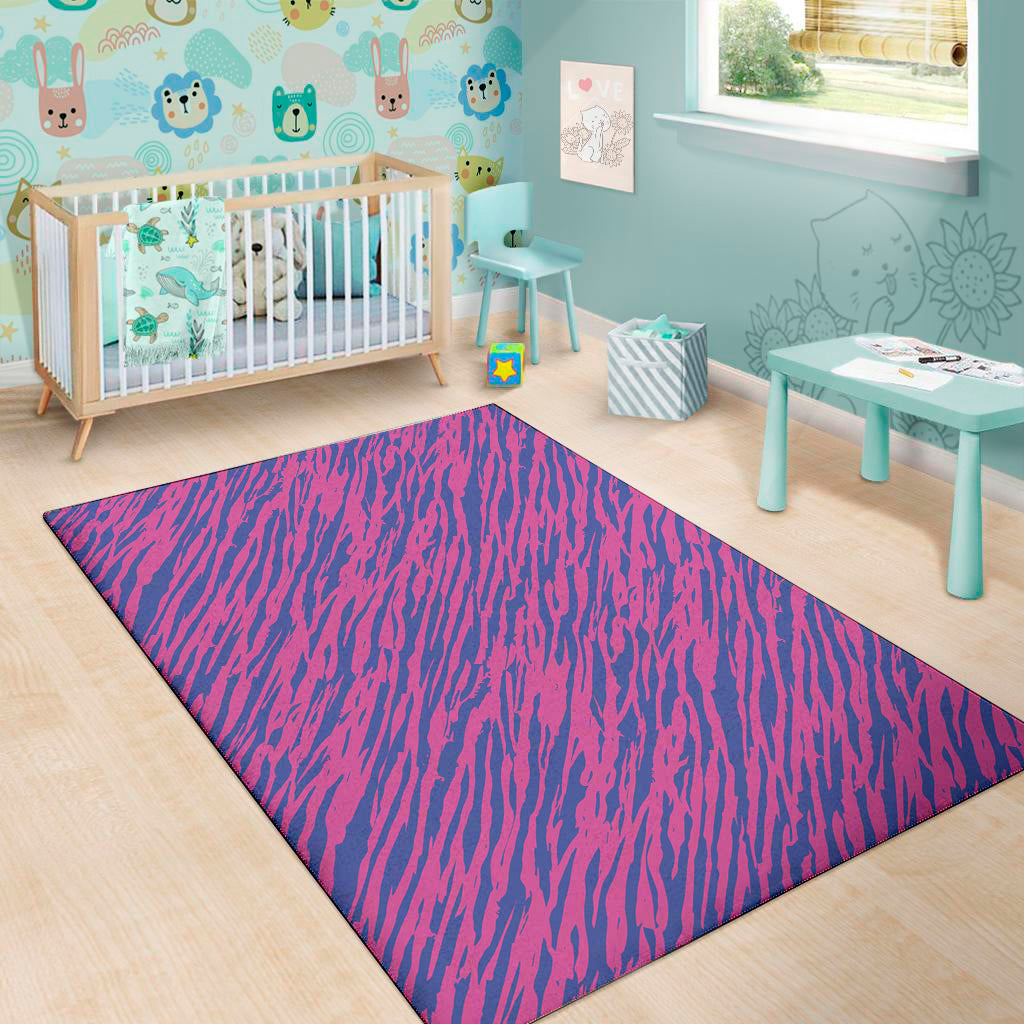 Pink And Blue Zebra Stripes Print Area Rug