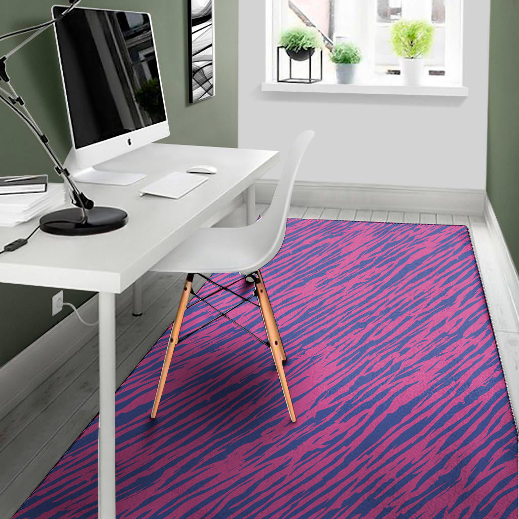 Pink And Blue Zebra Stripes Print Area Rug