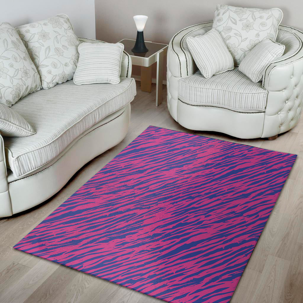 Pink And Blue Zebra Stripes Print Area Rug