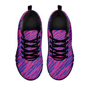 Pink And Blue Zebra Stripes Print Black Sneakers