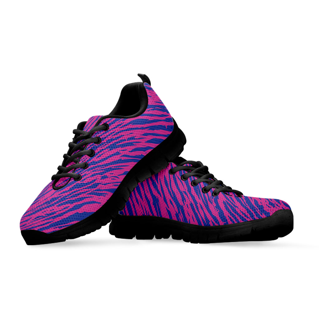 Pink And Blue Zebra Stripes Print Black Sneakers