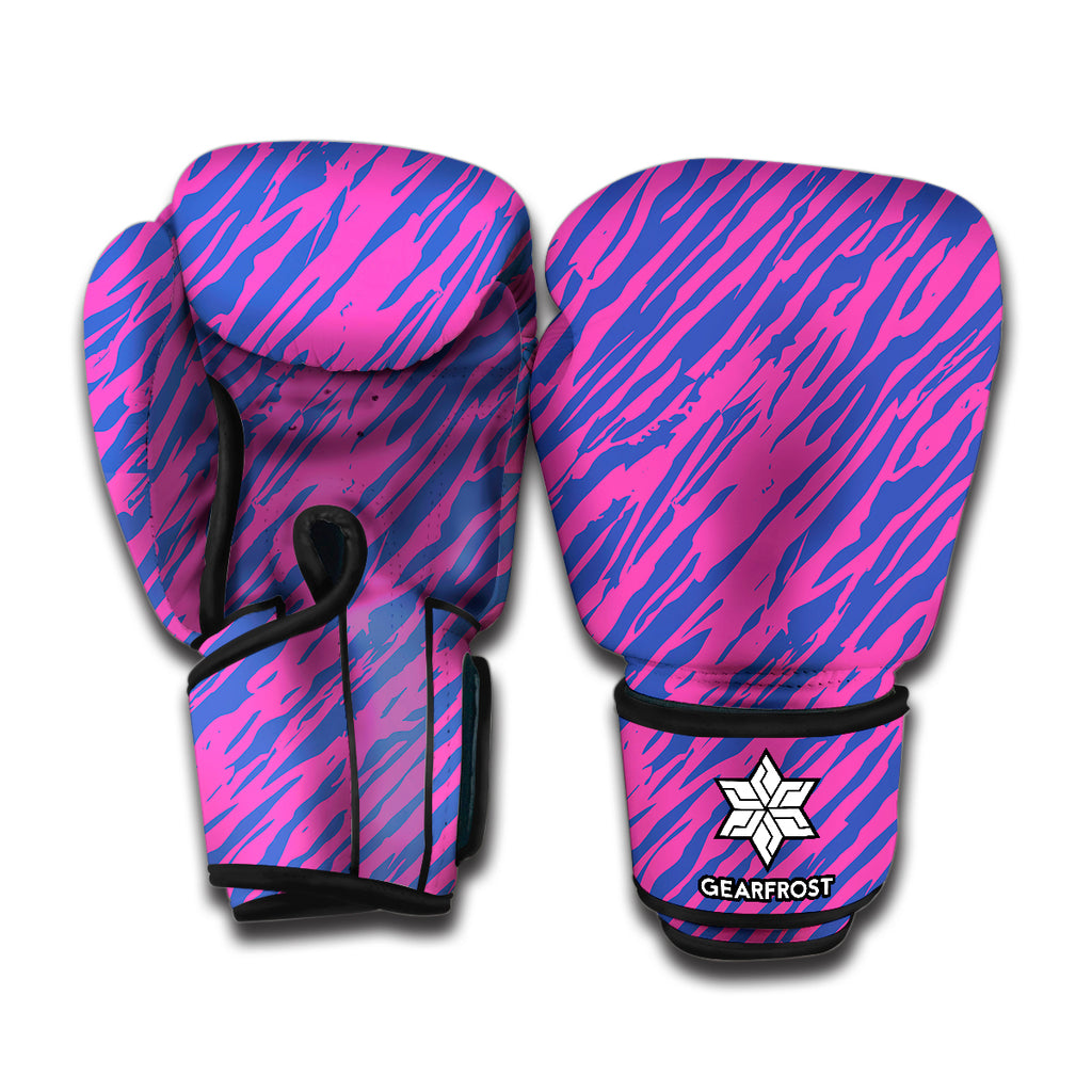 Pink And Blue Zebra Stripes Print Boxing Gloves