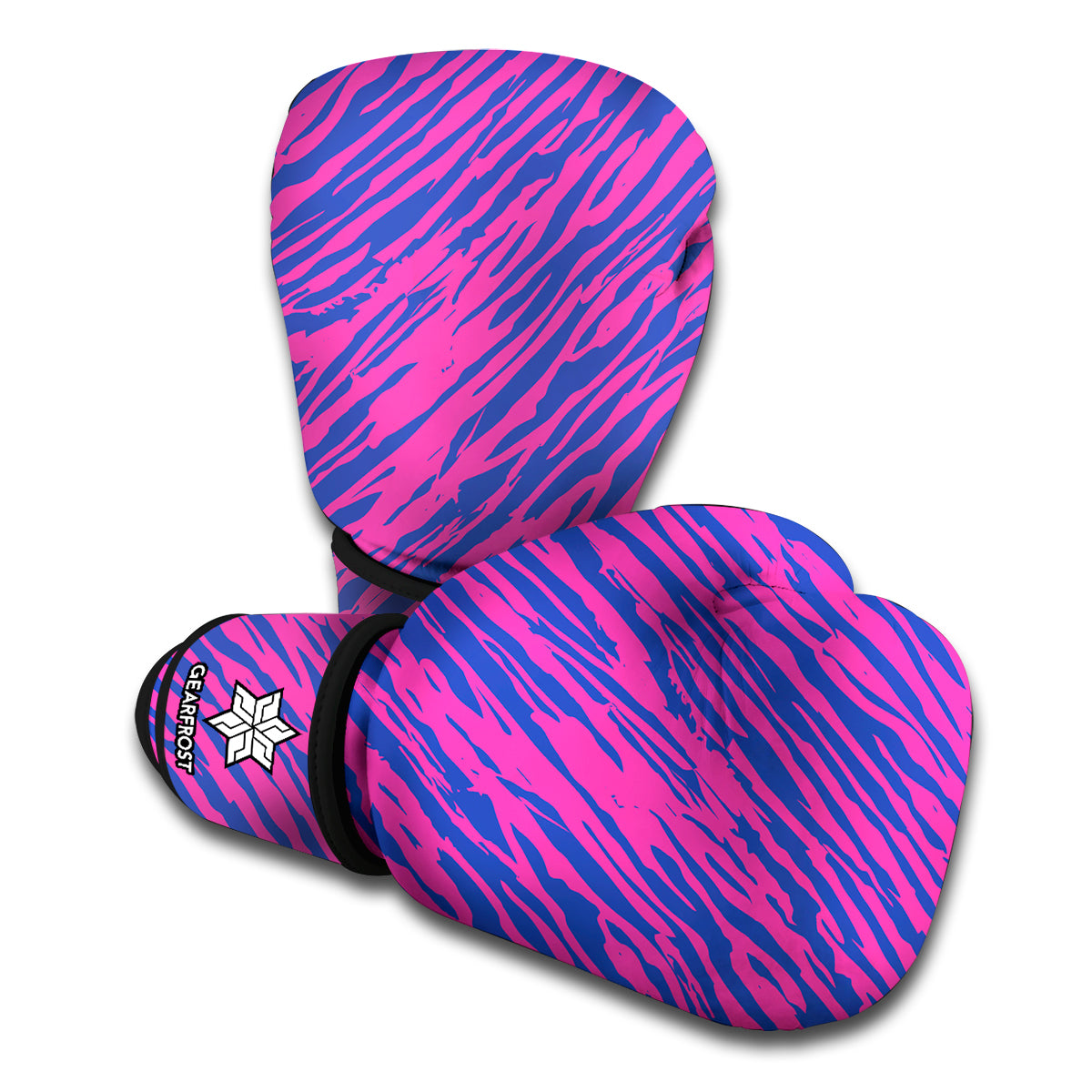 Pink And Blue Zebra Stripes Print Boxing Gloves