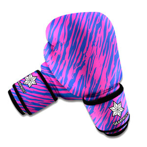 Pink And Blue Zebra Stripes Print Boxing Gloves