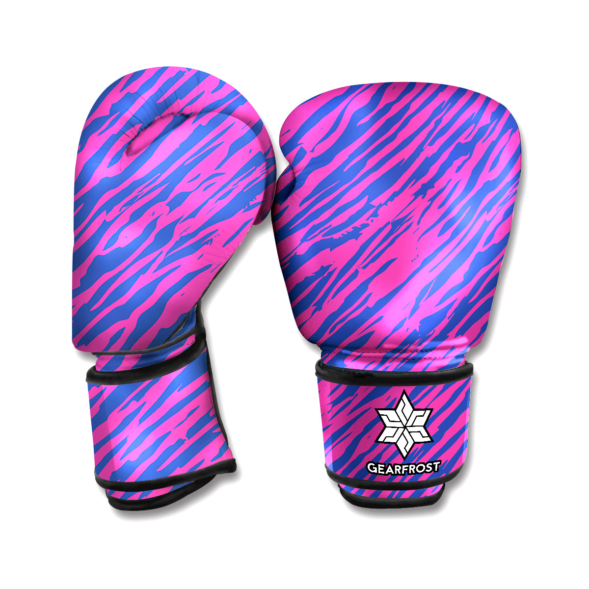 Pink And Blue Zebra Stripes Print Boxing Gloves