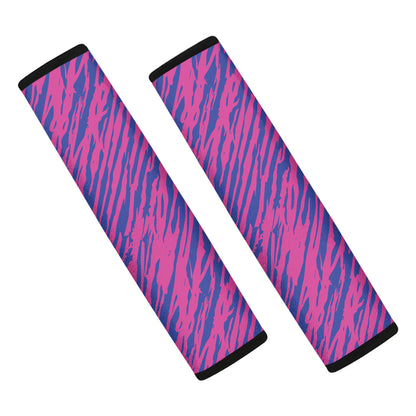 Pink And Blue Zebra Stripes Print Car Seat Belt Covers