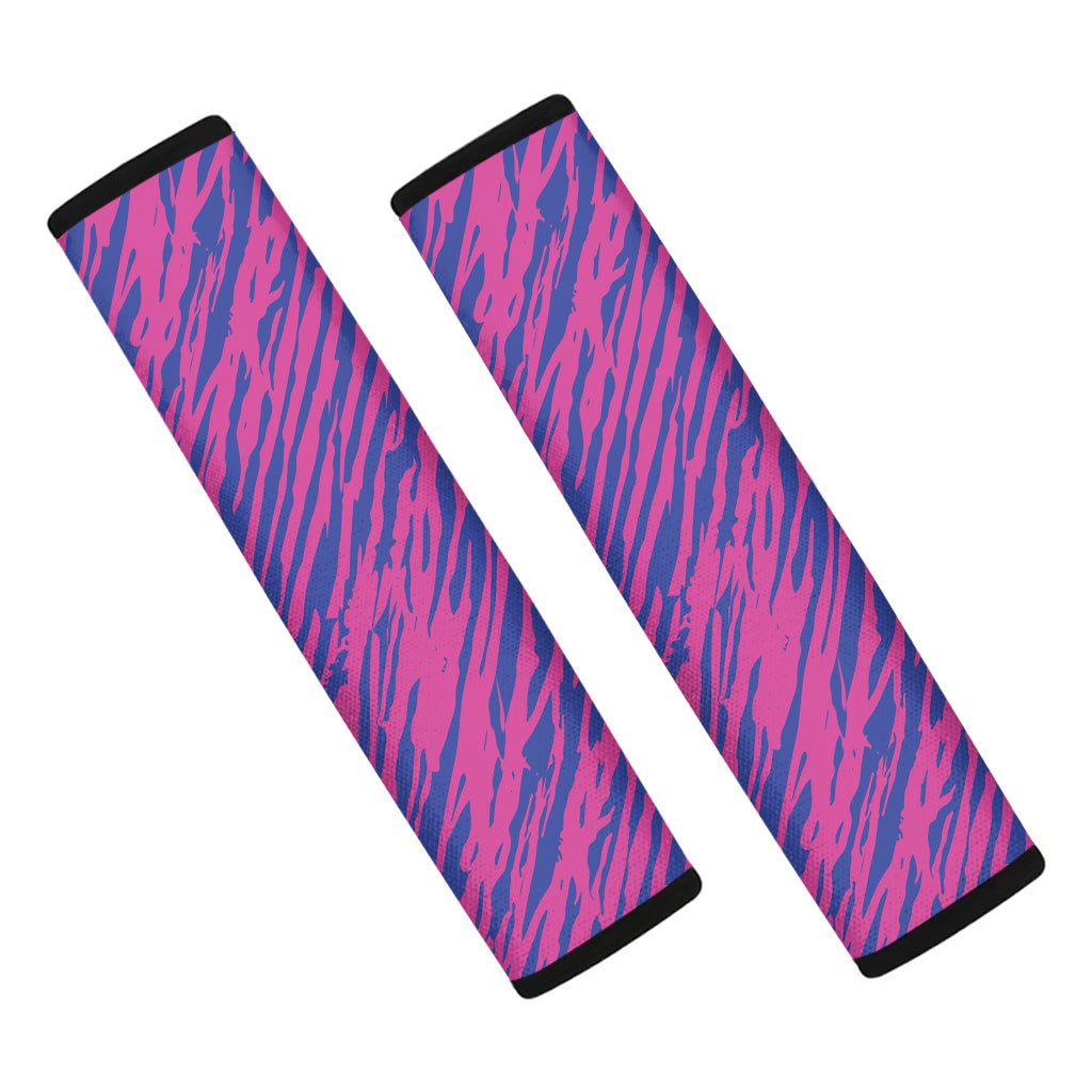 Pink And Blue Zebra Stripes Print Car Seat Belt Covers