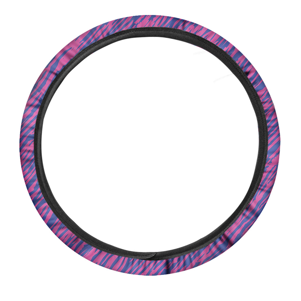 Pink And Blue Zebra Stripes Print Car Steering Wheel Cover