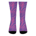 Pink And Blue Zebra Stripes Print Crew Socks