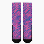 Pink And Blue Zebra Stripes Print Crew Socks