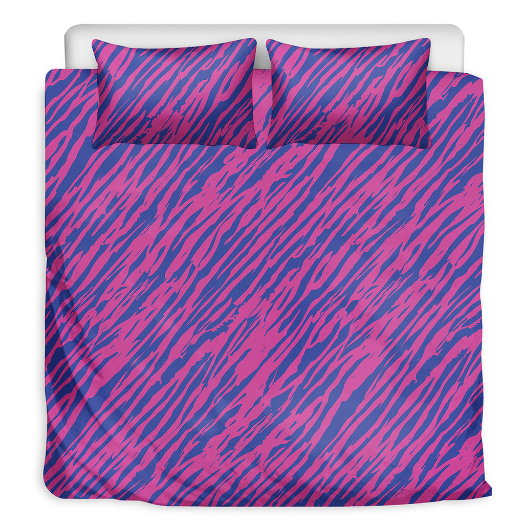 Pink And Blue Zebra Stripes Print Duvet Cover Bedding Set