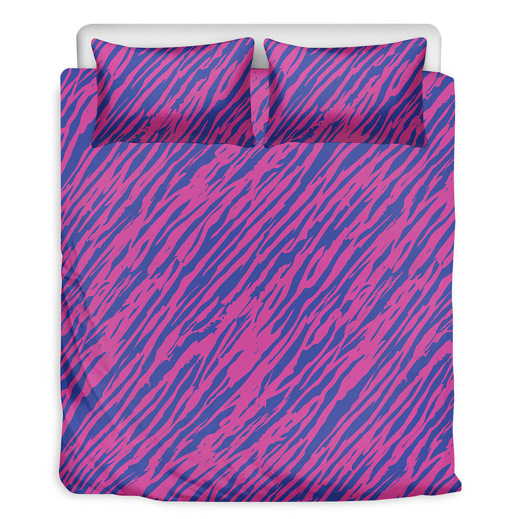 Pink And Blue Zebra Stripes Print Duvet Cover Bedding Set