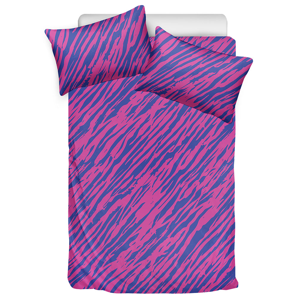Pink And Blue Zebra Stripes Print Duvet Cover Bedding Set