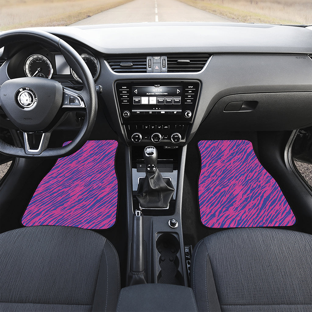 Pink And Blue Zebra Stripes Print Front and Back Car Floor Mats