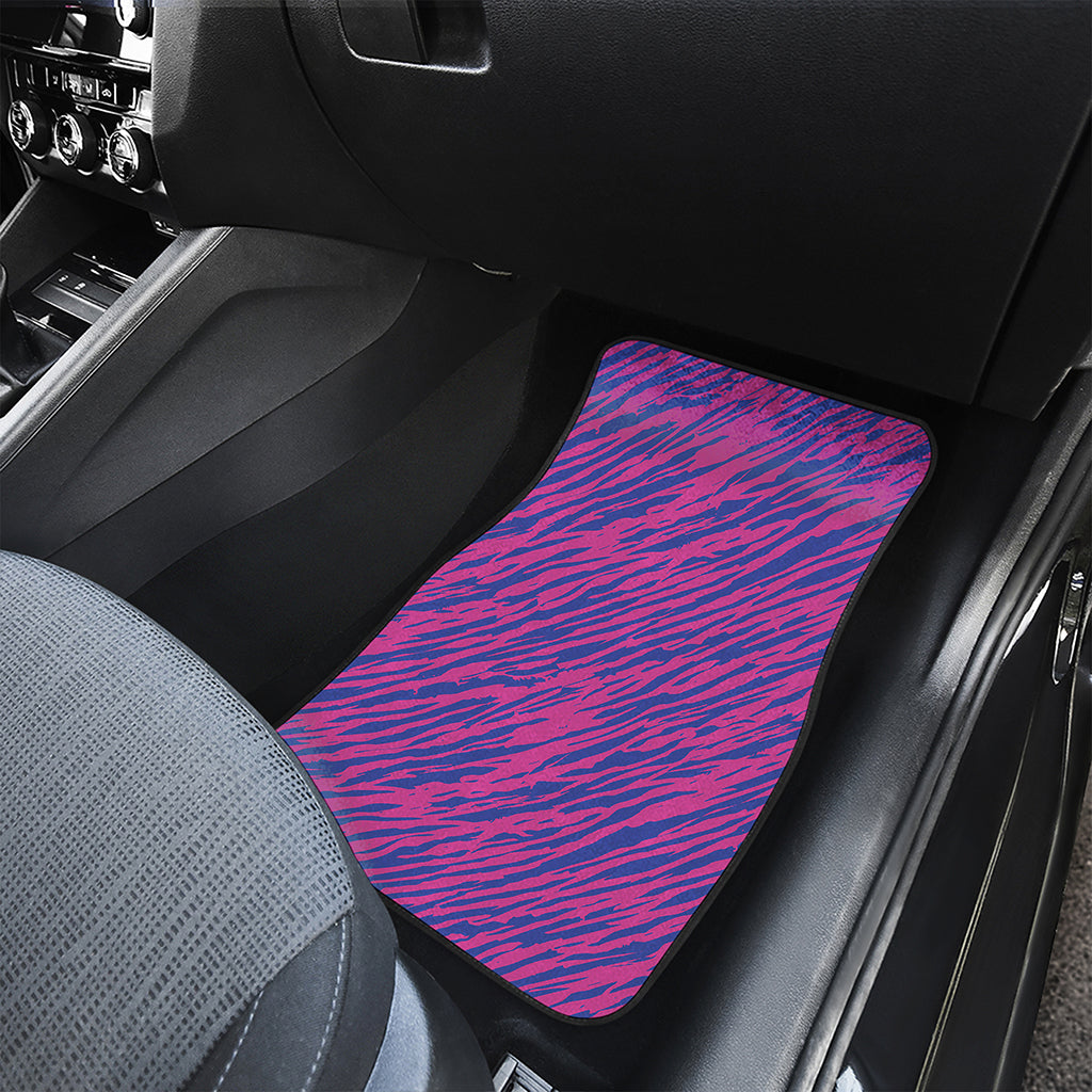 Pink And Blue Zebra Stripes Print Front and Back Car Floor Mats