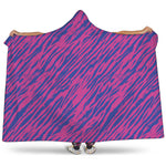 Pink And Blue Zebra Stripes Print Hooded Blanket