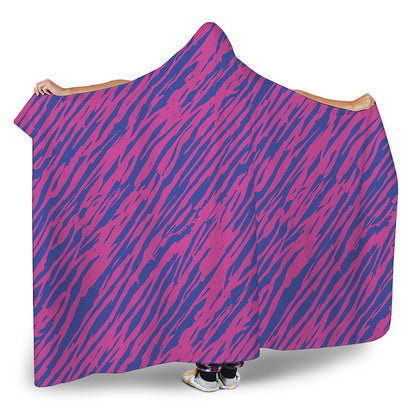 Pink And Blue Zebra Stripes Print Hooded Blanket