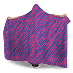 Pink And Blue Zebra Stripes Print Hooded Blanket
