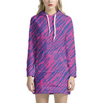 Pink And Blue Zebra Stripes Print Hoodie Dress