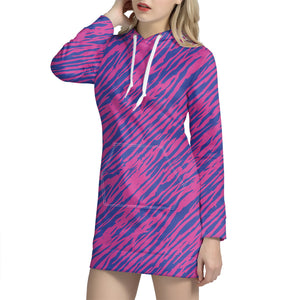 Pink And Blue Zebra Stripes Print Hoodie Dress