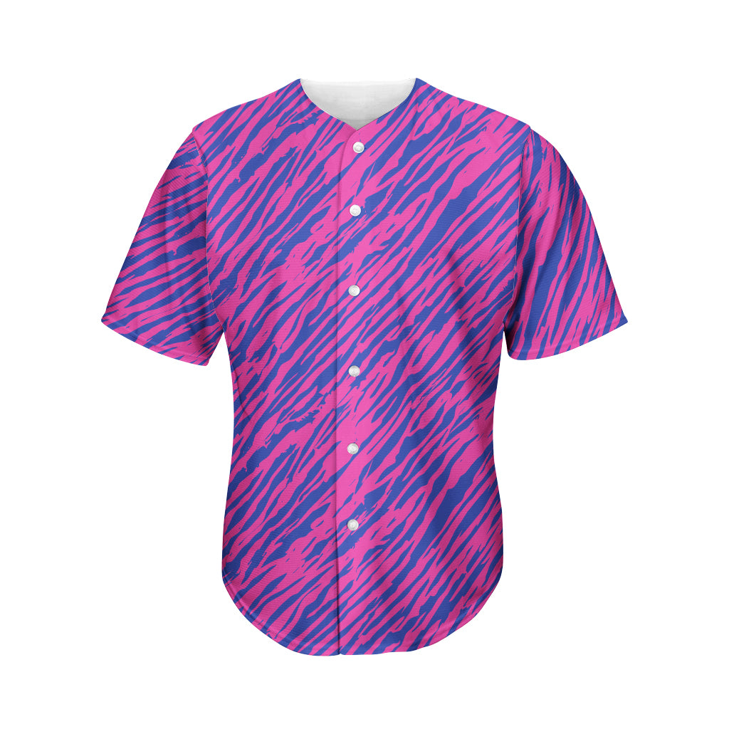 Pink And Blue Zebra Stripes Print Men's Baseball Jersey