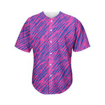 Pink And Blue Zebra Stripes Print Men's Baseball Jersey