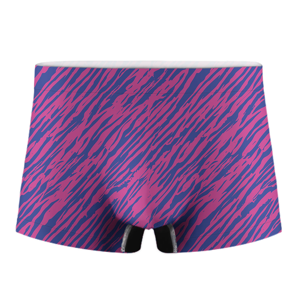 Pink And Blue Zebra Stripes Print Men's Boxer Briefs