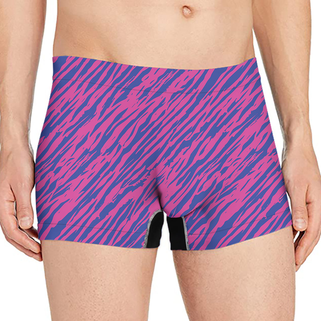 Pink And Blue Zebra Stripes Print Men's Boxer Briefs