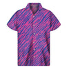Pink And Blue Zebra Stripes Print Men's Short Sleeve Shirt