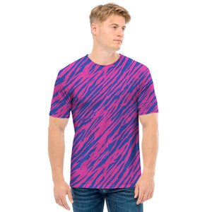 Pink And Blue Zebra Stripes Print Men's T-Shirt