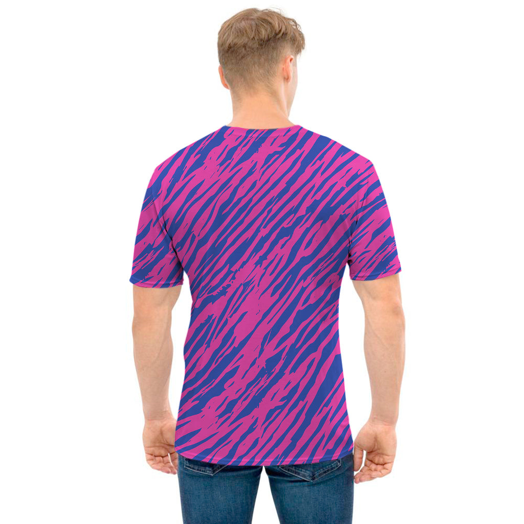 Pink And Blue Zebra Stripes Print Men's T-Shirt