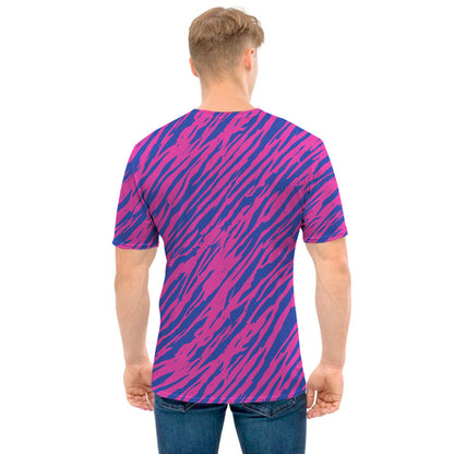 Pink And Blue Zebra Stripes Print Men's T-Shirt