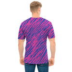 Pink And Blue Zebra Stripes Print Men's T-Shirt