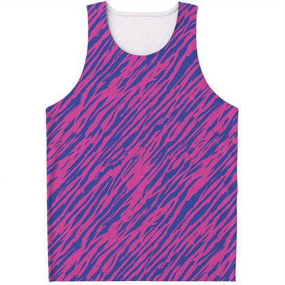 Pink And Blue Zebra Stripes Print Men's Tank Top
