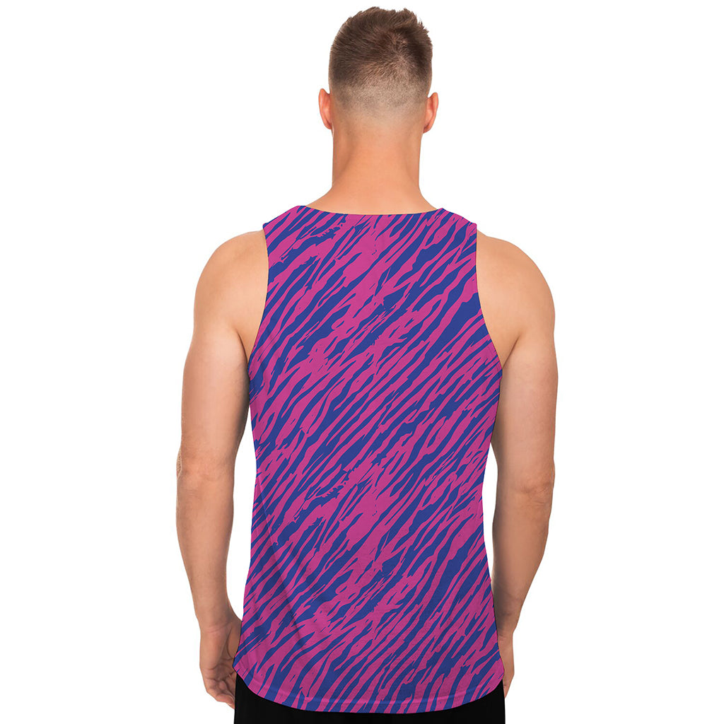 Pink And Blue Zebra Stripes Print Men's Tank Top