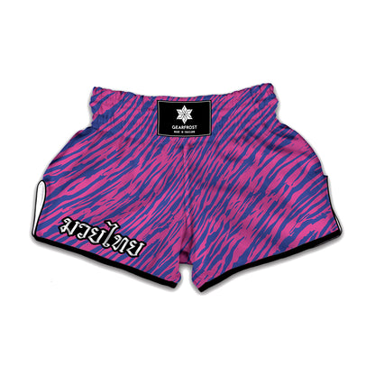 Pink And Blue Zebra Stripes Print Muay Thai Boxing Shorts