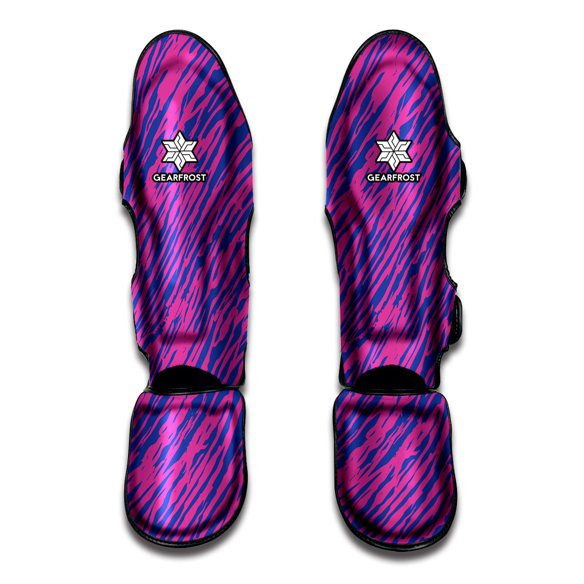 Pink And Blue Zebra Stripes Print Muay Thai Shin Guard