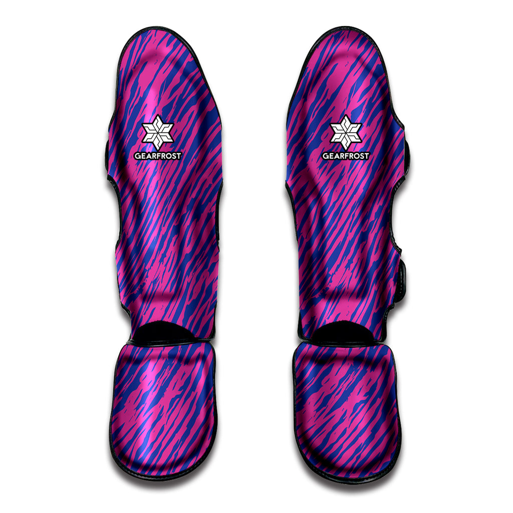 Pink And Blue Zebra Stripes Print Muay Thai Shin Guard