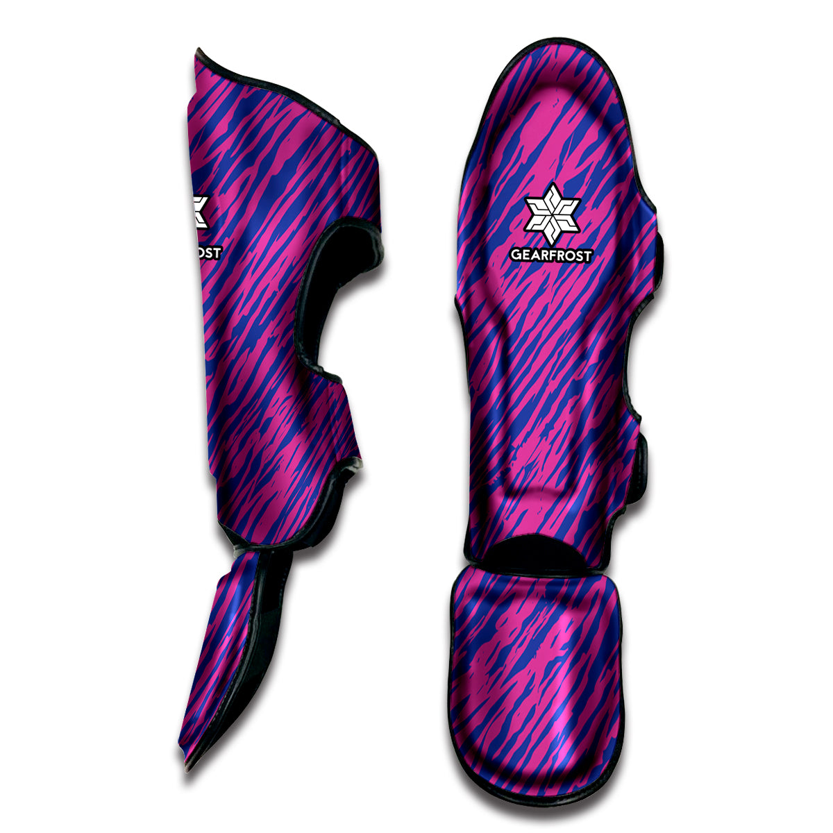 Pink And Blue Zebra Stripes Print Muay Thai Shin Guard