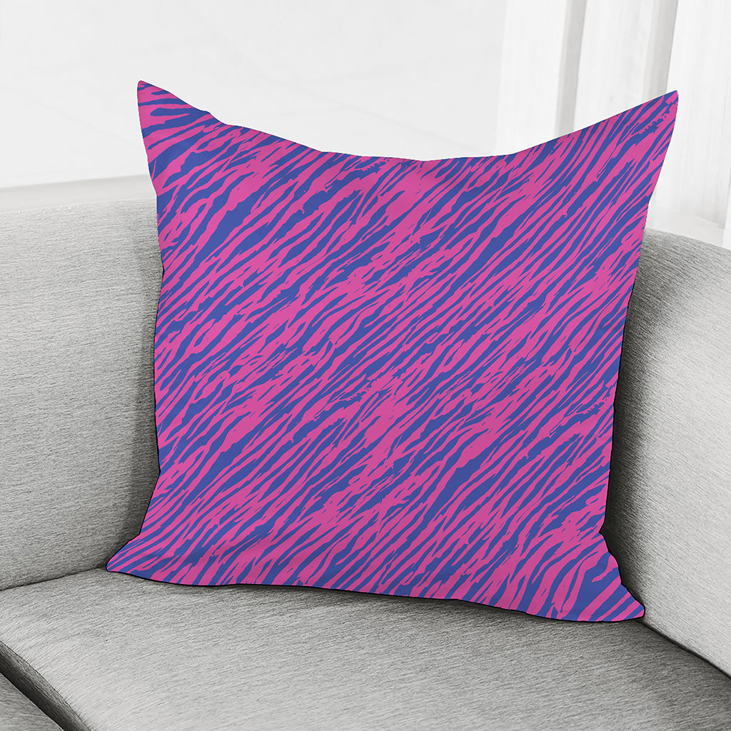 Pink And Blue Zebra Stripes Print Pillow Cover