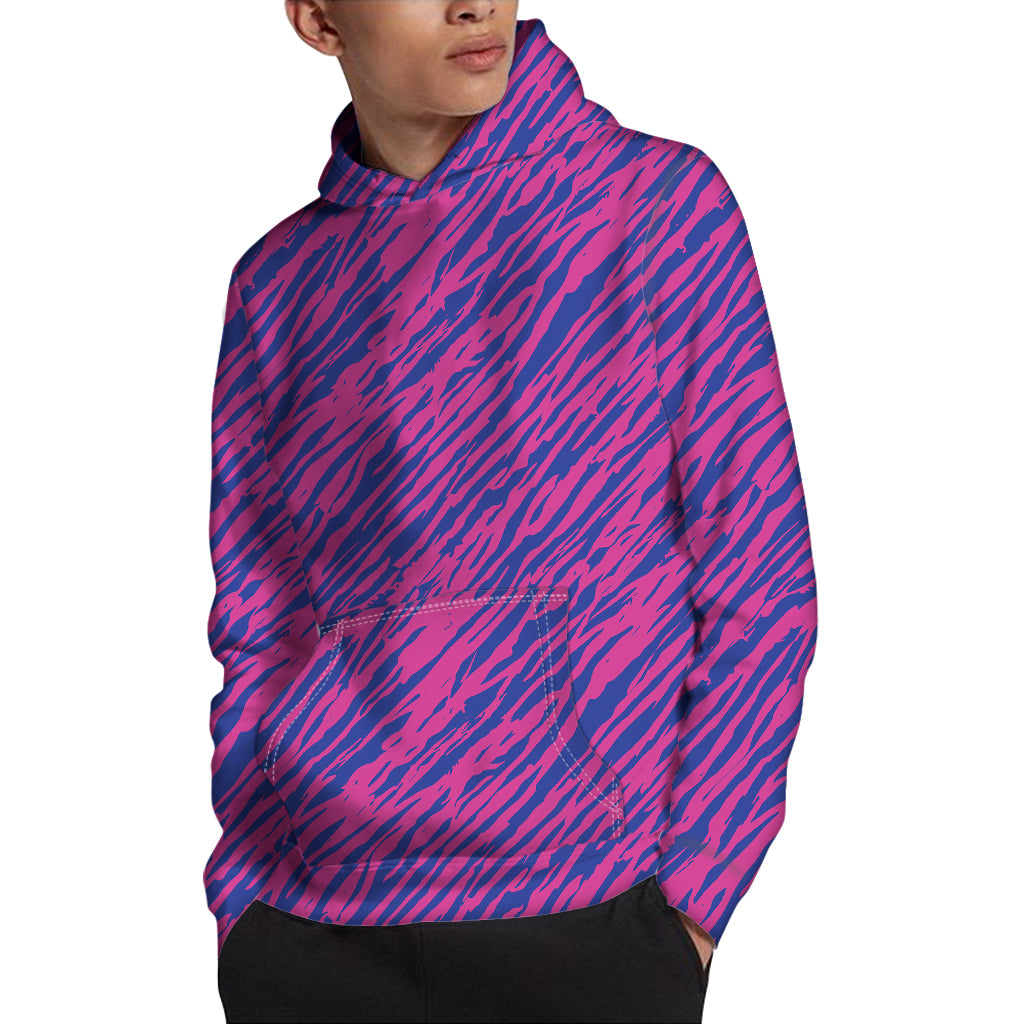 Pink And Blue Zebra Stripes Print Pullover Hoodie